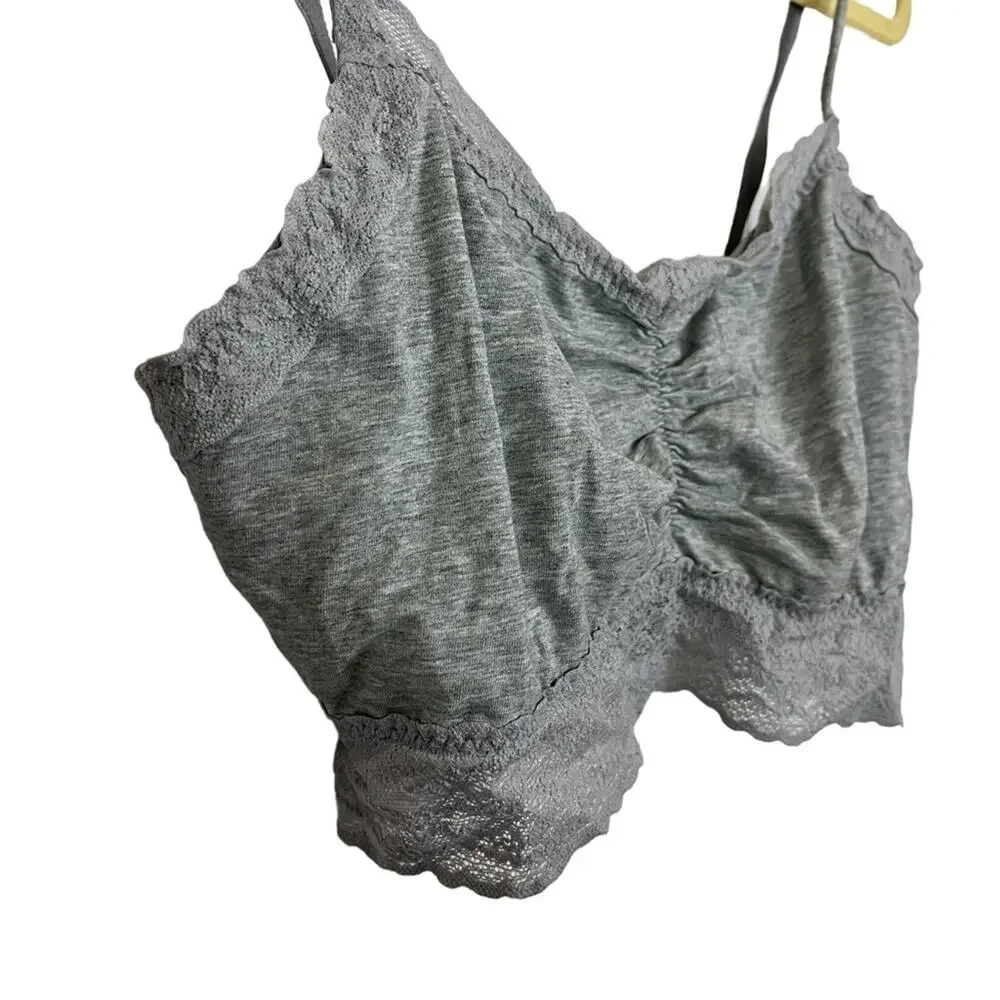 VICTORIA'S SECRET Heather Gray Lace Trim Wireless Unlined Bralette Casual Bra L